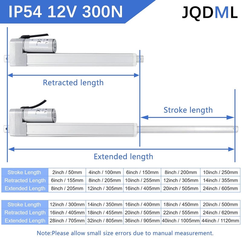 JQDML Store محرك خطي 12 فولت بطول 18 بوصة 300N/66lbs بسرعة 1.77"/ثانية مع حامل للتثبيت لأتمتة المنزل، فتح النوافذ، فتح الأبواب - Image 2